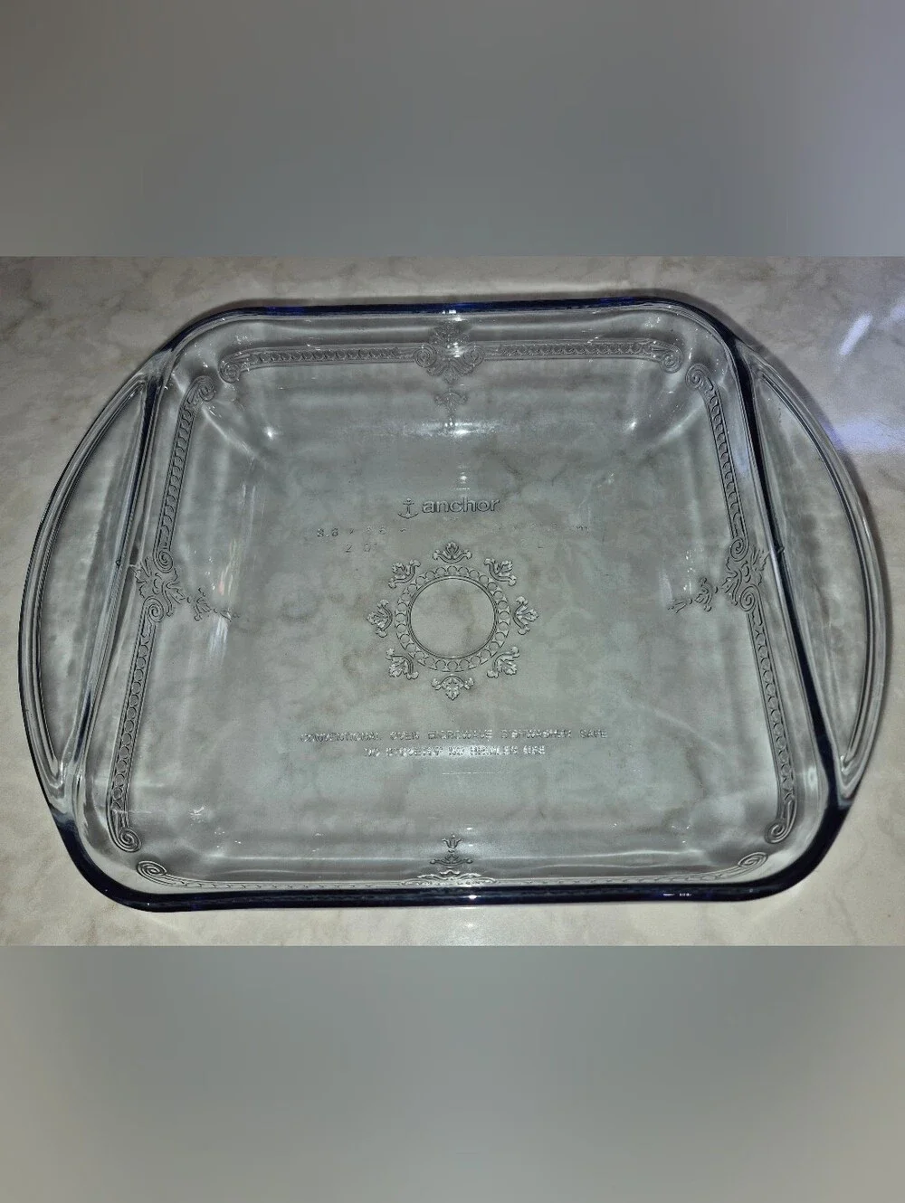Vintage Anchor Hocking Clear Glass Square Baking Dish with Handles,Sapphire Blue